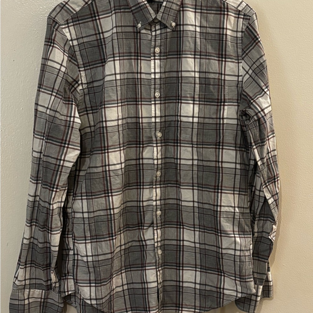 J. Crew Men's Black and White Plaid Shirt
